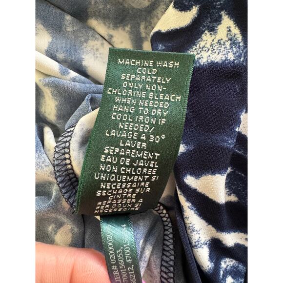 Lauren Ralph Lauren 10P Faux Wrap. Navy White Office Career Sexy Ruched Dress - Picture 8 of 10